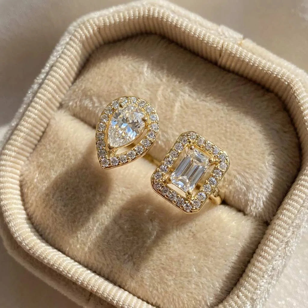 925 Sterling Silver Sparkling Zircon Water Drop Square Geometry Adjustable Rings for Women Gift Party High Quality Fine Jewelry
