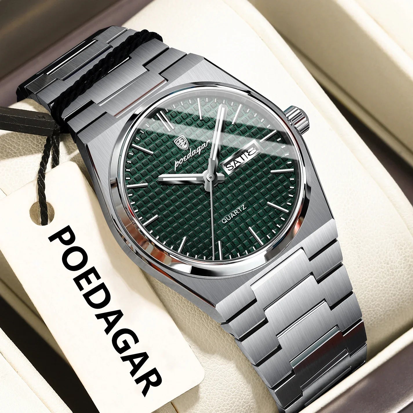 POEDAGAR Luxury Original Man Watch Waterproof Stainless Steel Luminous Men's Wristwatch Date Week Quartz Fashion Watches For Men