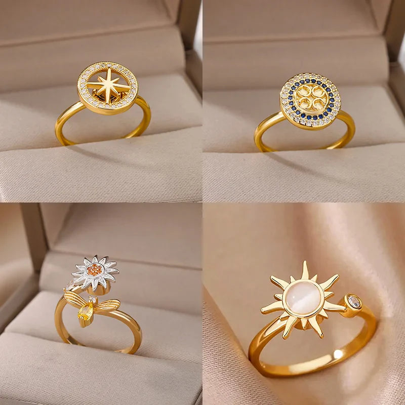 Fashion Anxiety Ring Spinner Rings For Women Satinless Steel Gold Color Round Rotary Anti Stress Fidget Ring Party Jewelry Gift