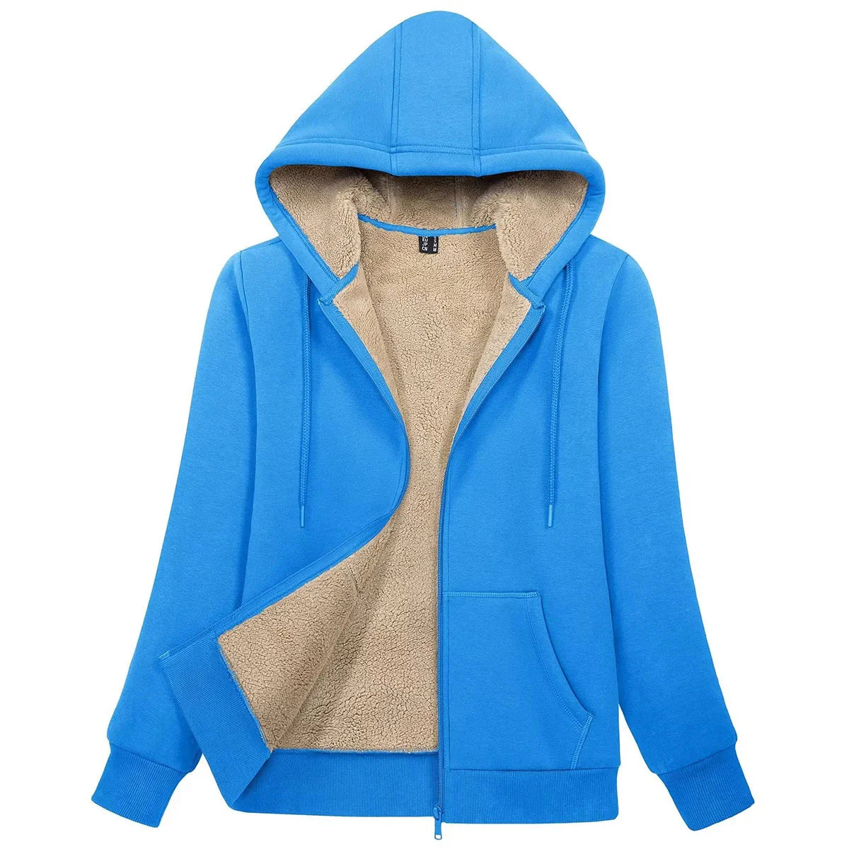 Women's Blue Sherpa-Lined Fleece Zip-Up Hoodie Jacket - Image 10