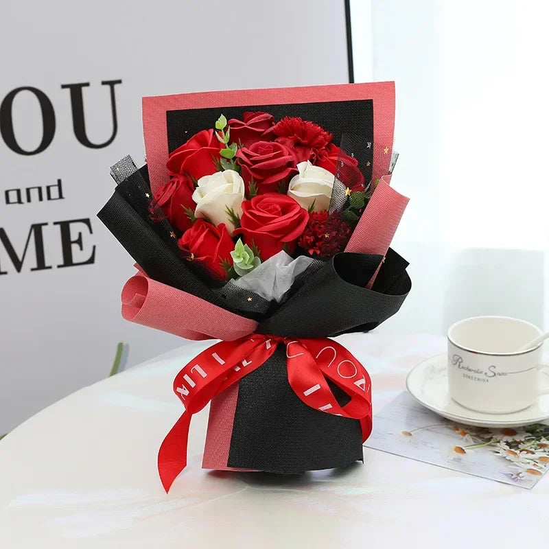 Artificial Soap Flower Preserved Bouquet Pink Rose Realistic for Mothers Day Valentines Day Anniversary Romantic Gift Decoration