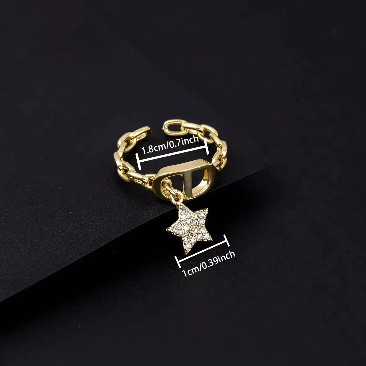 Cross Diamond Letter Ring Niche Design Pendant Trendy Daily Versatile Women's Ring New Open Adjustable Ring