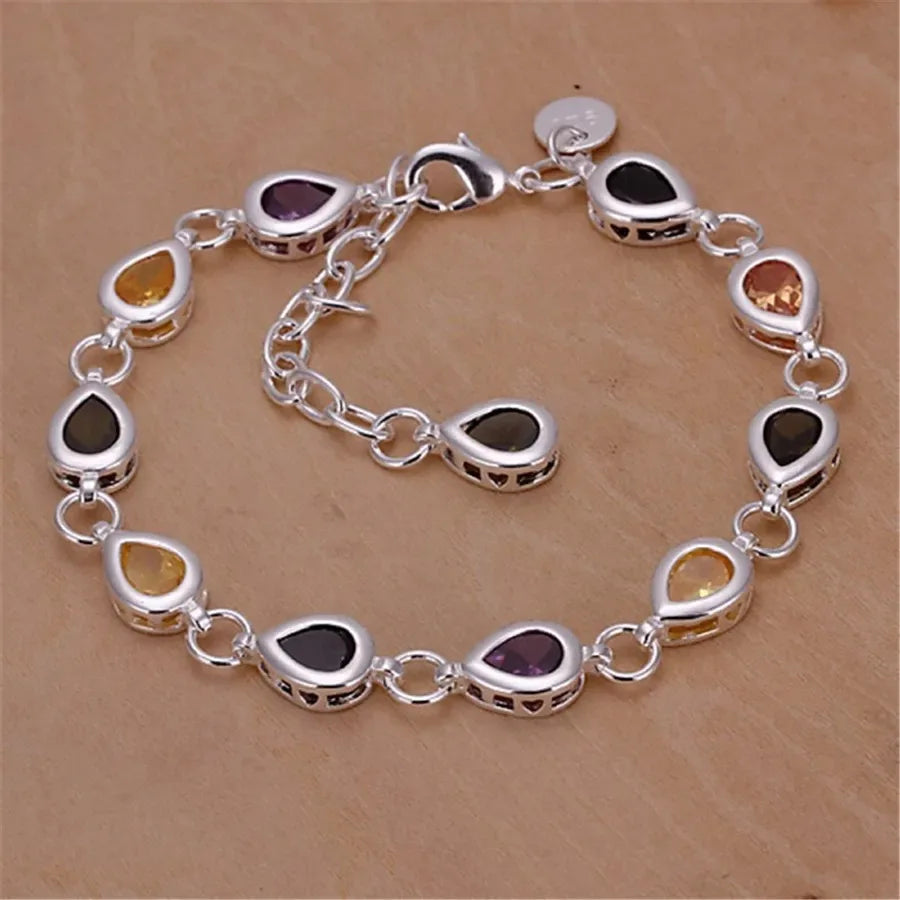 Wholesale 925 Sterling Silver Noble Charm Bracelets Zircon Chain Crystal Jewelry Fashion for Women Wedding Lady Cute