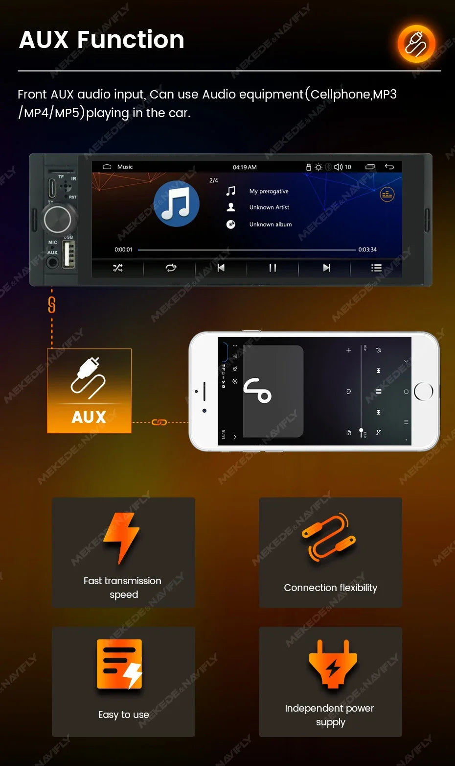1-DIN Car Stereo with 6.86" Touch Screen – Wireless CarPlay & Android Auto