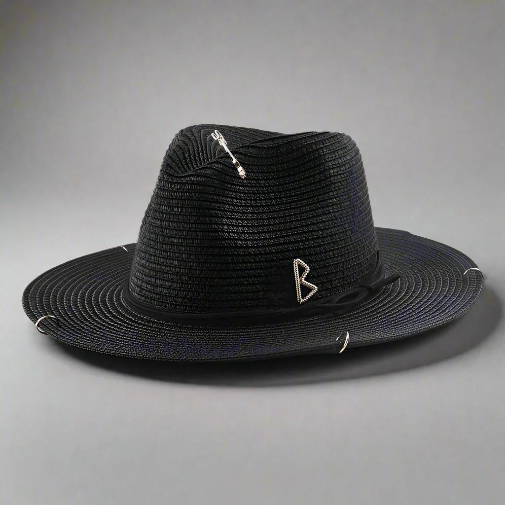 Unisex Metal Letter Straw Panama Hat