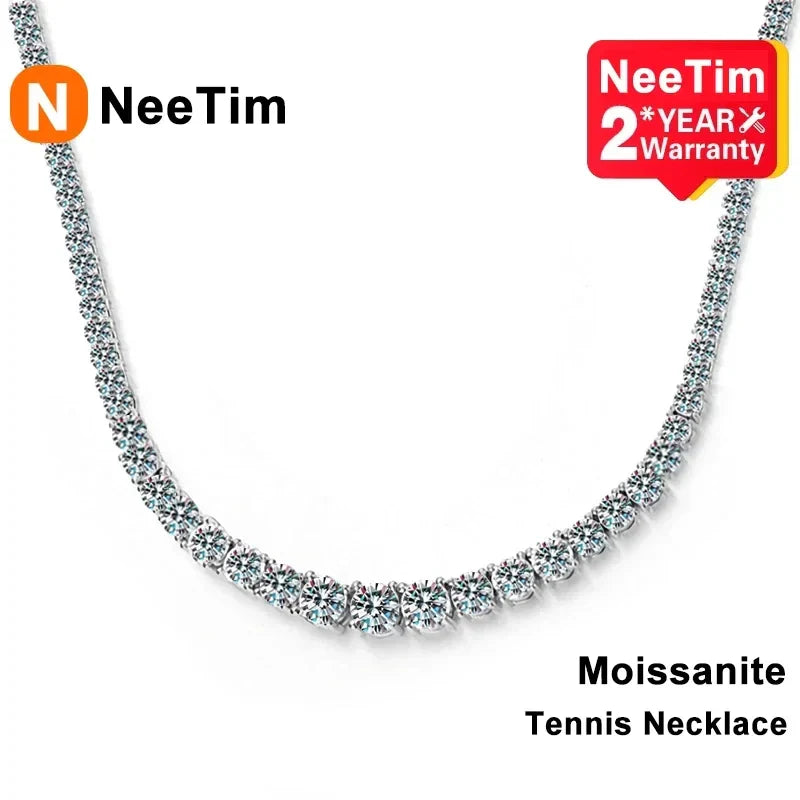 NeeTim Moissanite Tennis Necklace for Women Wedding Jewelry 925 Sterling Silver with Gold Plated Necklaces with Certificate