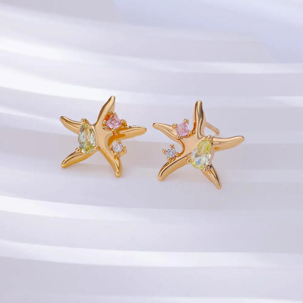 Water Drop Zircon Stars Stud Earrings For Women Stainless Steel Gold Color Statement Earring 2023 Femme Christmas Jewelry Gift