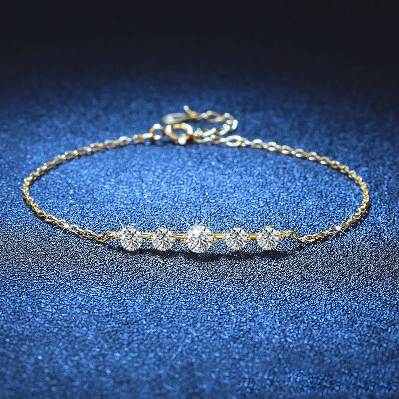 NeeTim Full Moissanite Bracelets for Women S925 Sterling Silver Lab Diamond Plated Gold Bracelet Wedding Birthday Party Jewelry