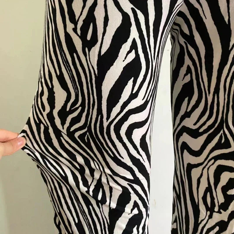 Women's Zebra Print High Waist Wide Leg Pants Casual Trousers - Image 6