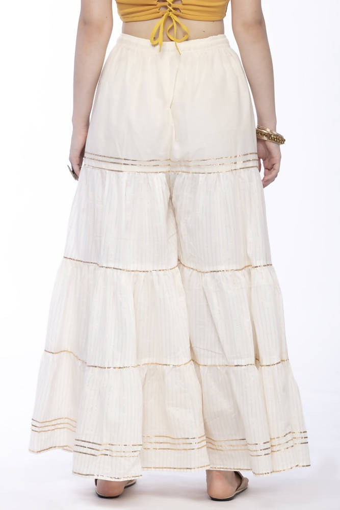 Off White Cotton Sharara Pants with Traditional Gota Work Details