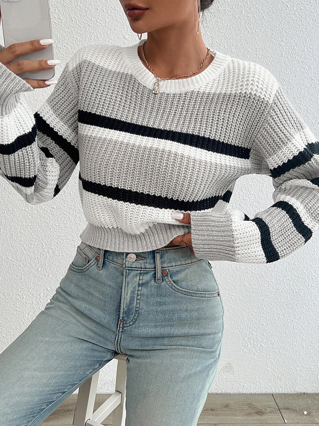 Women's Drop Shoulder Knit Sweater – Cozy Acrylic Blend