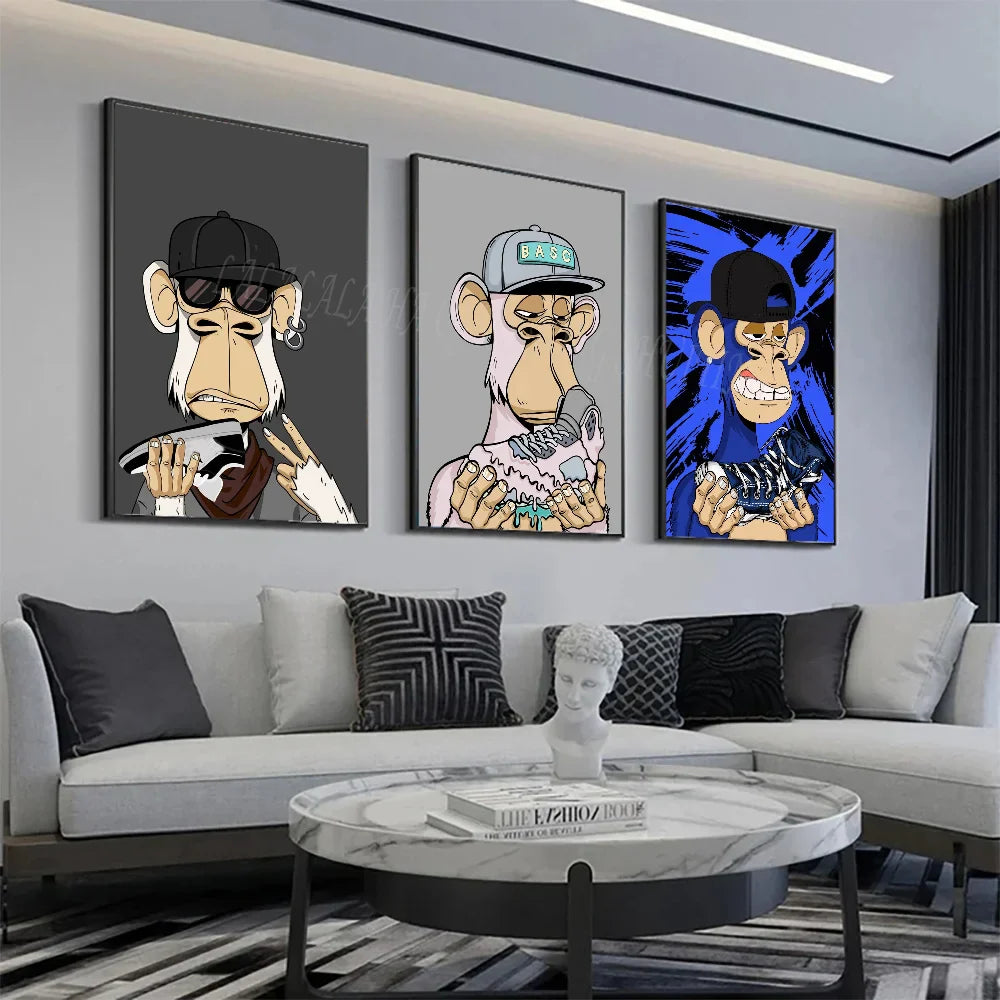 Funky Funny Animal Monkey With A Hat Fashion Bored APE A Poster HD Posters Home Room Bar Cafe Decor Art Wall Painting Picture