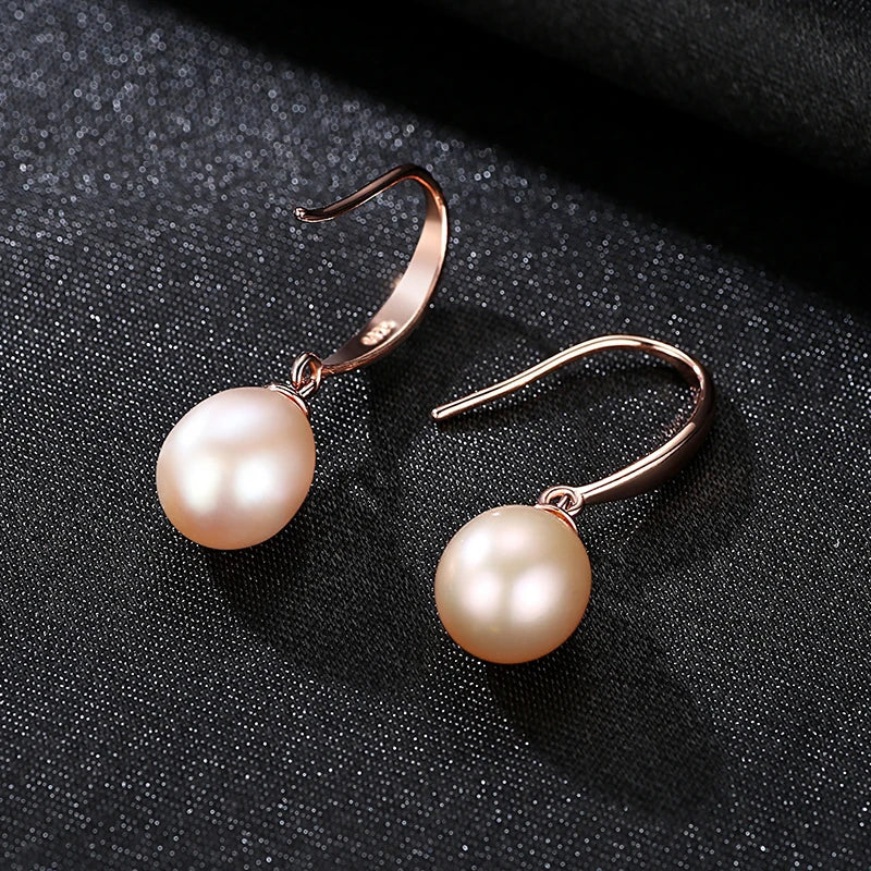 925 Sterling Silver Rose Gold Drop Earrings For Women Freshwater Pearl Earrings Wedding Jewelry White Pink Purple