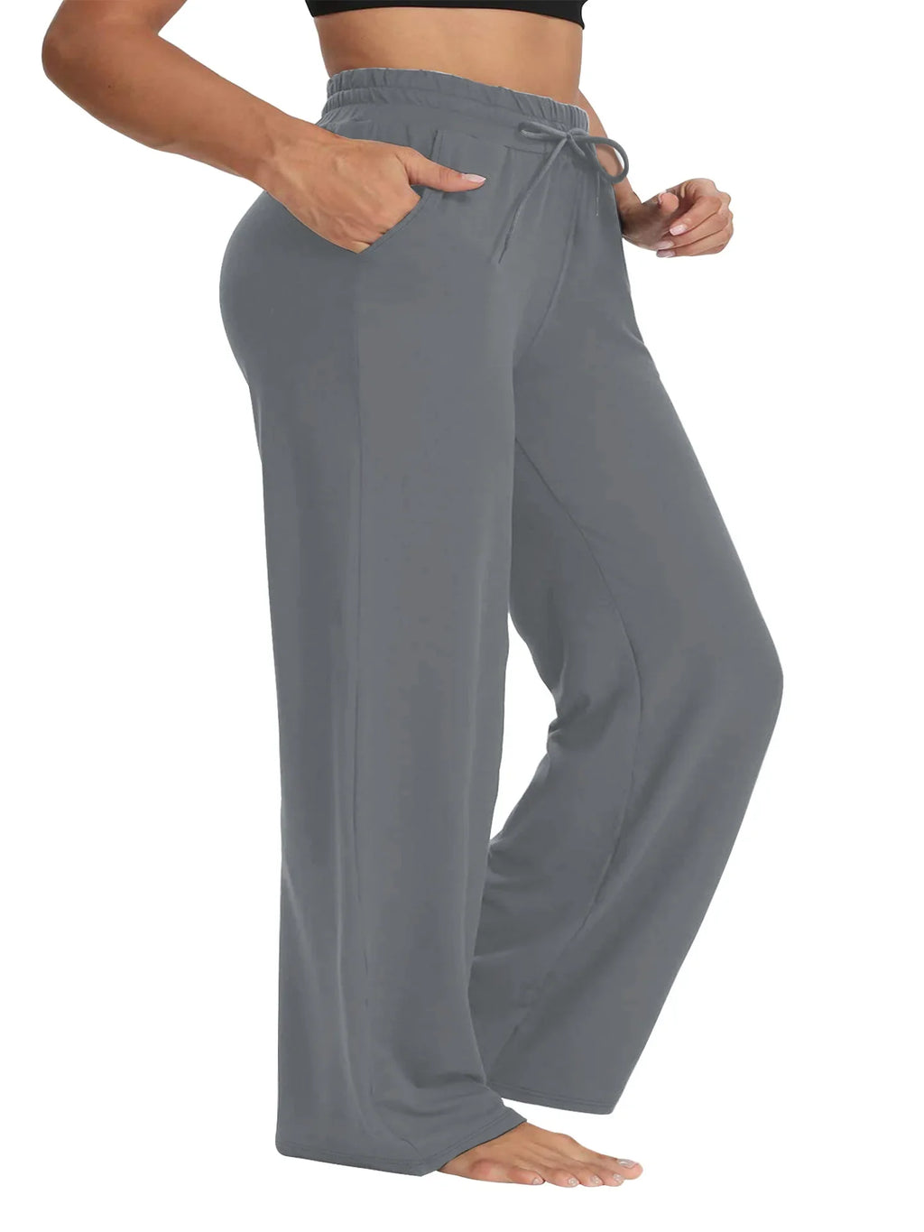 Wide Leg Lounge Trousers with Drawstring Waist and Pockets - Image 22