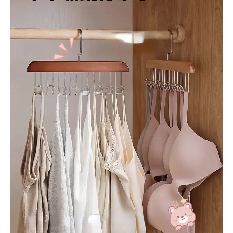 Wooden Multi-Hook Space-Saving Closet Hanger for Bras and Vests - Image 2
