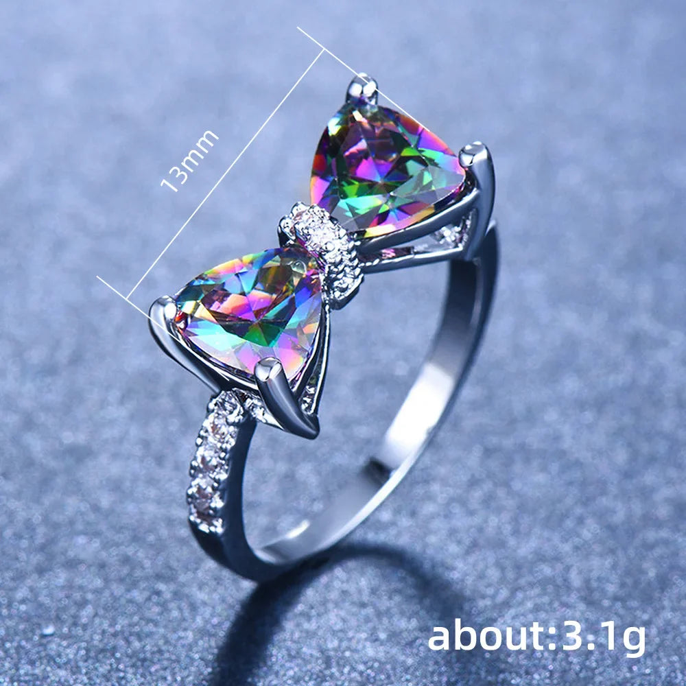 925 Sterling Silver Personality Multi-colored CZ Bow Rings for Women Bride Wedding Party Finger ring Nice Gift Fashion Jewelry