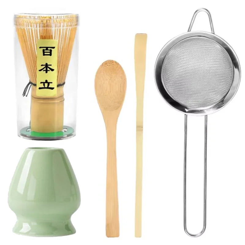 5Pcs Japanese Matcha Whisk Set Bamboo Matcha Whisk Traditional Tea Scoop Deep Scoop Stainless Steel Tea Strainer for Tea Lovers