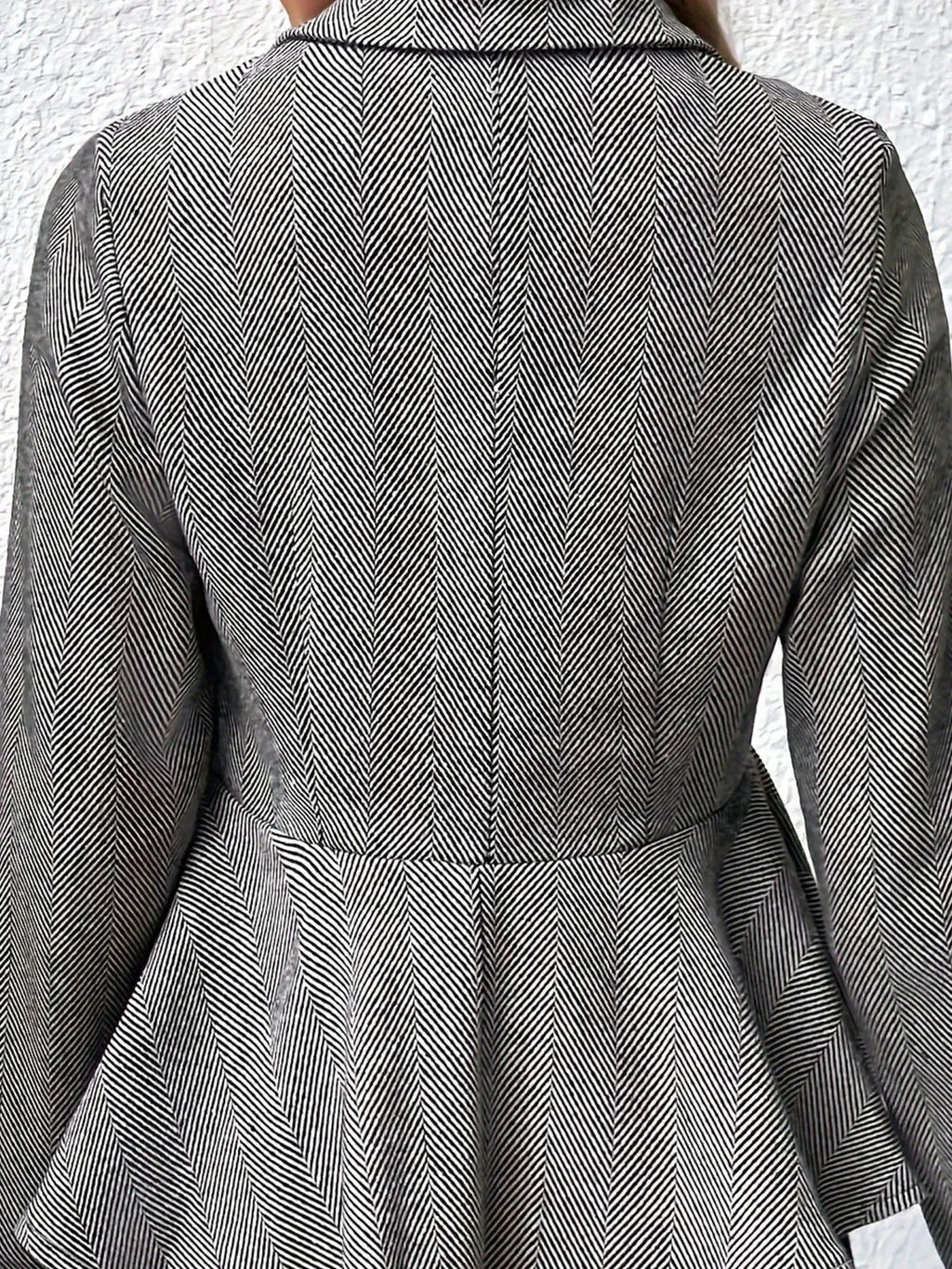 Women's Herringbone Peplum Jacket Button Front Tailored Blazer - Image 5