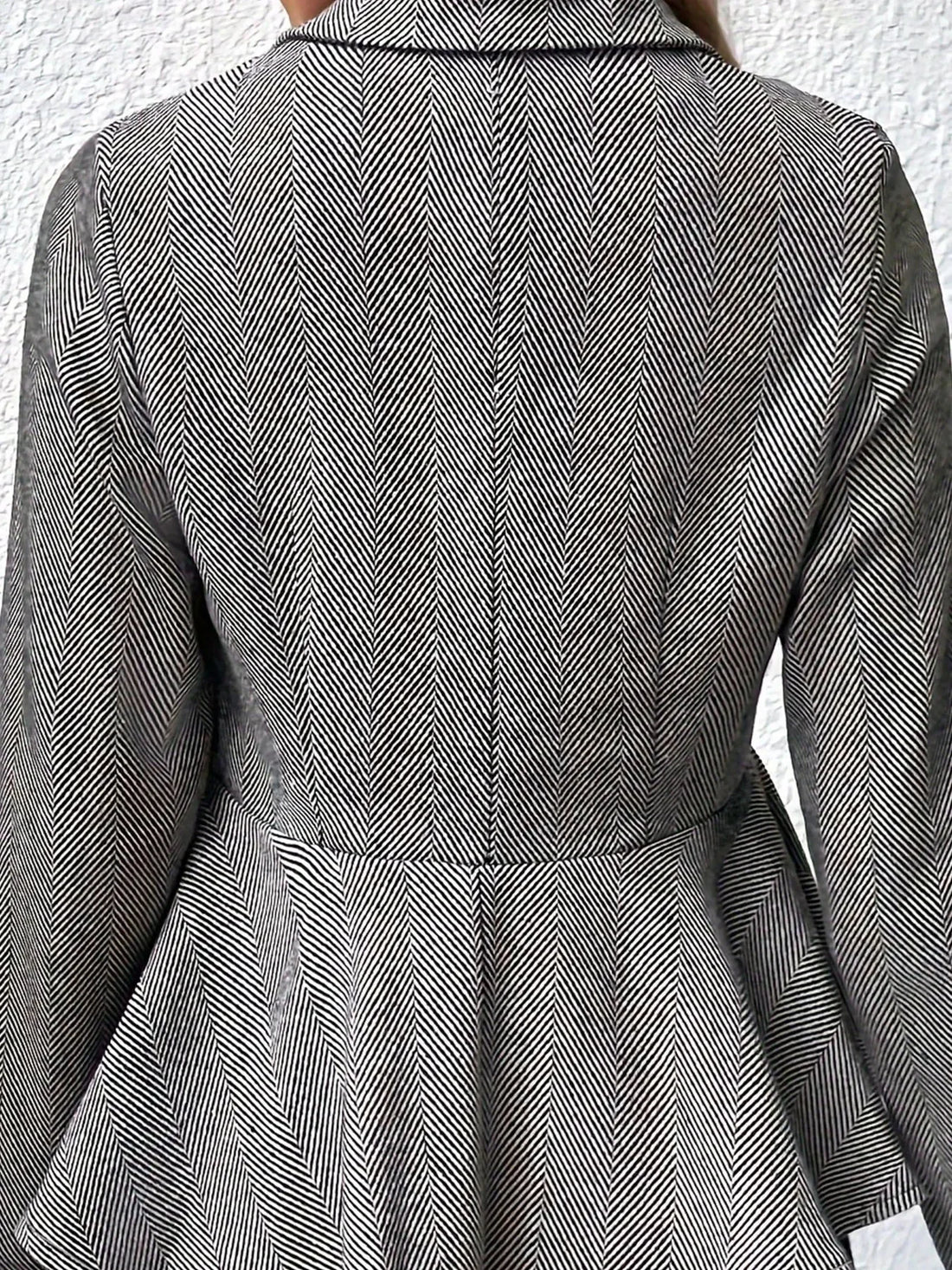 Women's Herringbone Peplum Jacket Button Front Tailored Blazer - Image 5