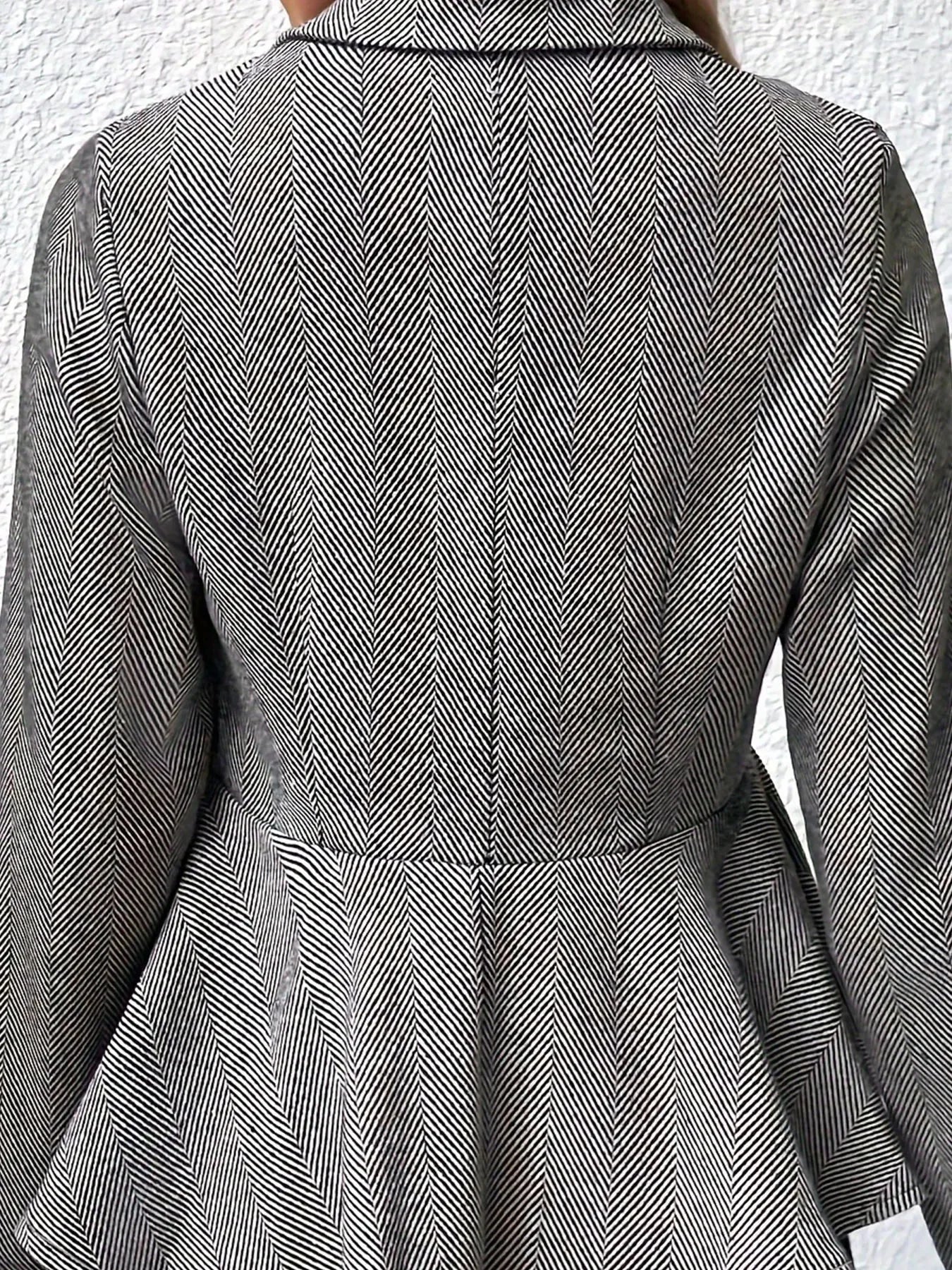 Women's Herringbone Peplum Jacket Button Front Tailored Blazer - Image 5