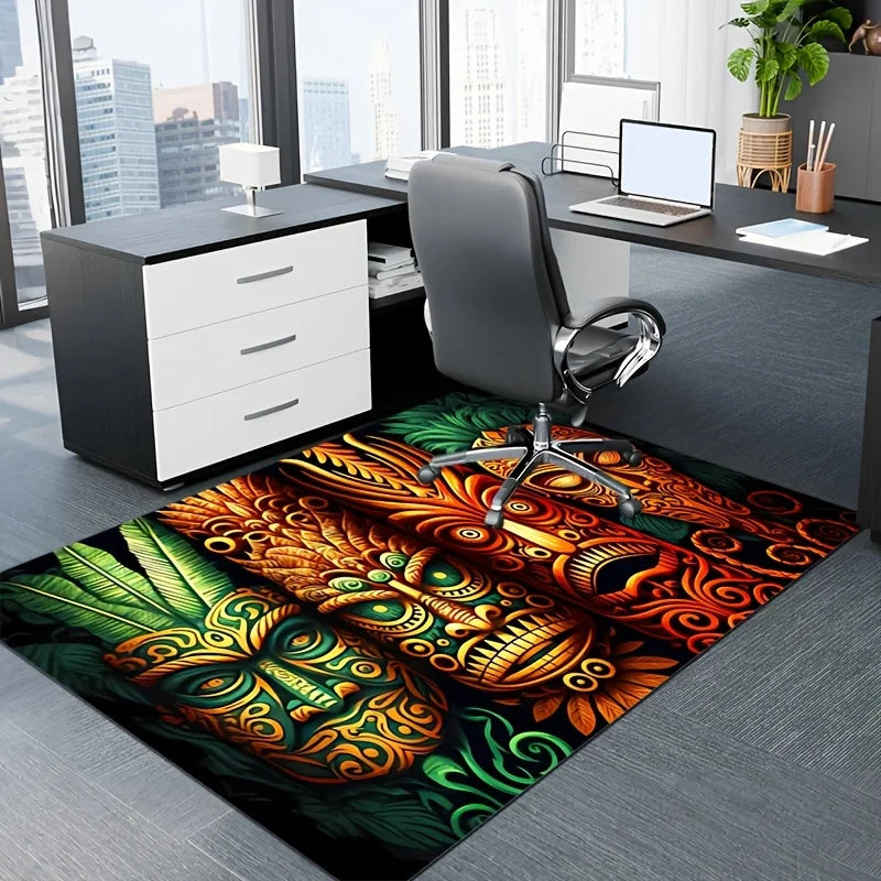 VIKAMA Tiki Mask Rug Bedroom, Living Room, Study, Entryway Decor Door Mat Soft Comfortable Floor Mat Home Decor