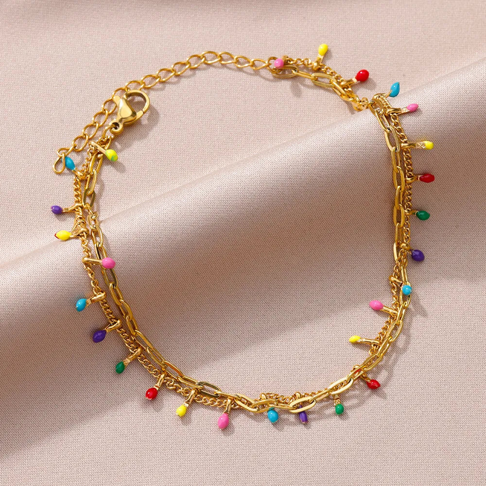 Boho Drops Anklets For Women Gold Color Stainless Steel Anklet Luxury Wedding Aesthetic Jewelry Gift