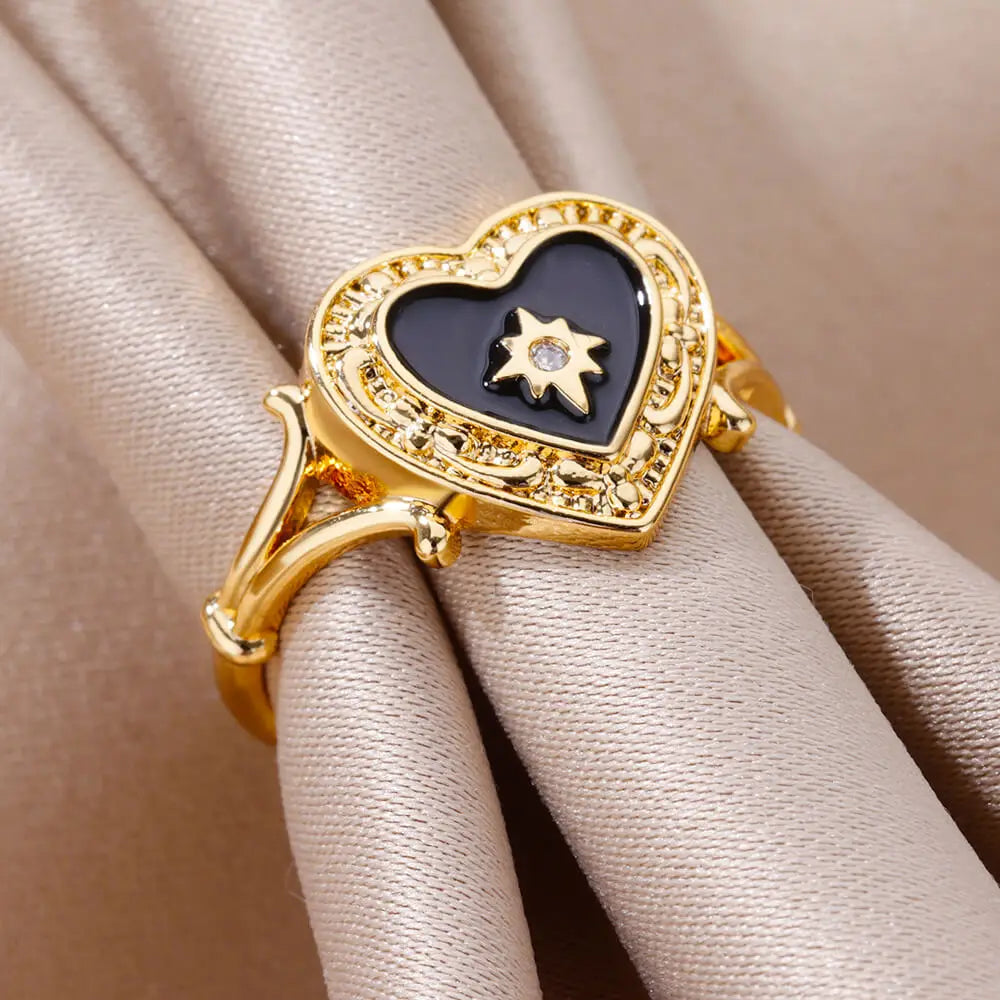 Heart Shape Zircon Rings For Women Stainless Steel Gold Color Aesthetic Couple Ring 2024 Trend Wedding Jewelry Gift For Friend