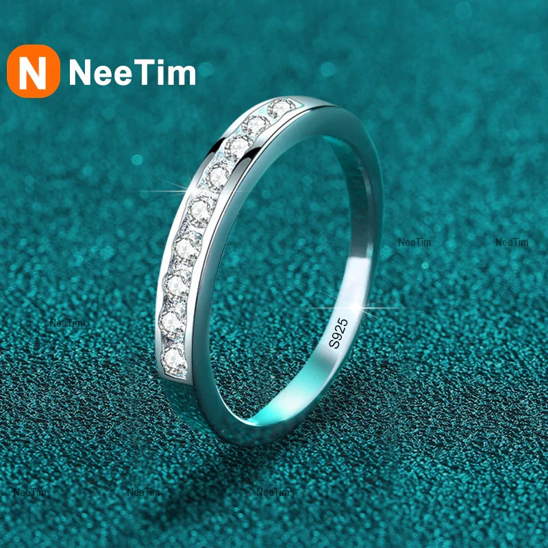 NeeTim 2mm Moissanite Ring for Women 925 Sterling Silver Rings with Gold Plated Wedding Bridal Proposal Promise Engagement Band