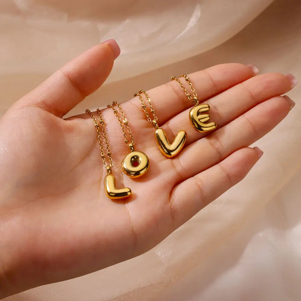 Vintage Initial Letter Necklaces For Women Stainless Steel Chain Collar Pendant Necklace 2024 New Wedding Couple Jewelry Gift