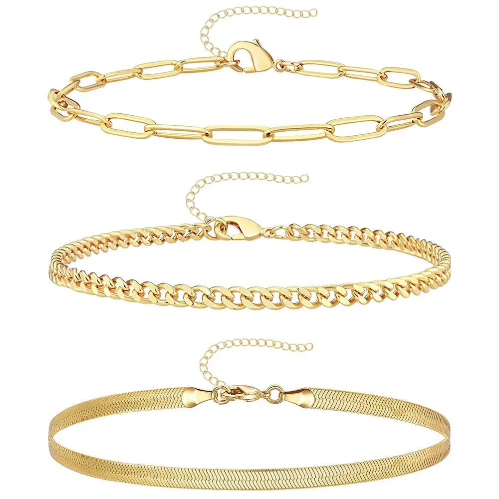 3Pcs Stainless Steel Beach Anklet Set For Women Waterproof Snake Twisted Rope Chain On Foot Jewelry Girls Summer Ankle Bracelet