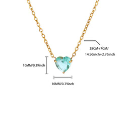 Stainless Steel Birthstone Pendant Necklace for Women Fashion Heart Crystal Zircon Charm Clavicle Chain Birthday Party Jewelry