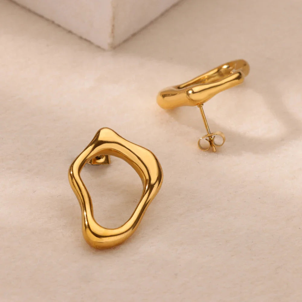 Irregular Hollow Cute Stainless Steel Stud Earrings for Women Gold Color Wedding Aesthetic Irregular Texture Earring Jewelry BFF