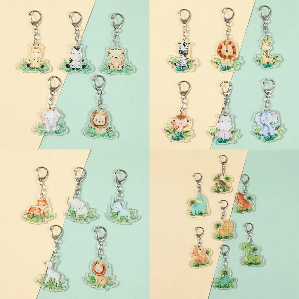 5pcs Jungle Animal Keychains Safari Animal Keychains Lion Giraffe Elephant Key Chains Animal Theme Decor for Baby Shower Party