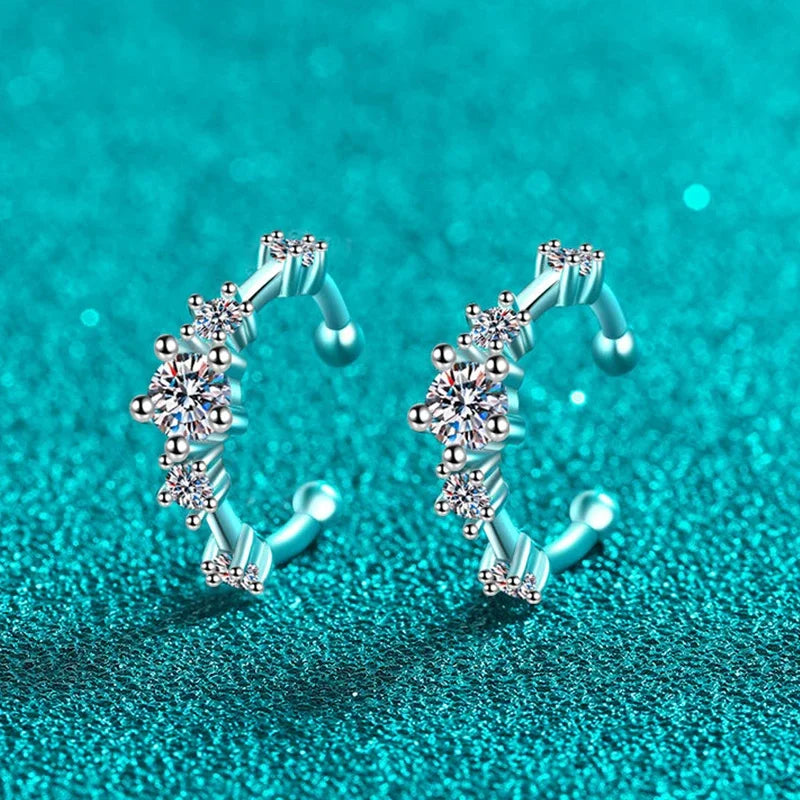 NeeTim Full Moissanite Clip Earrings Women Luxury Quality Hip Hop Party S925 Sterling Silver with White Gold Plated Hoop Earring