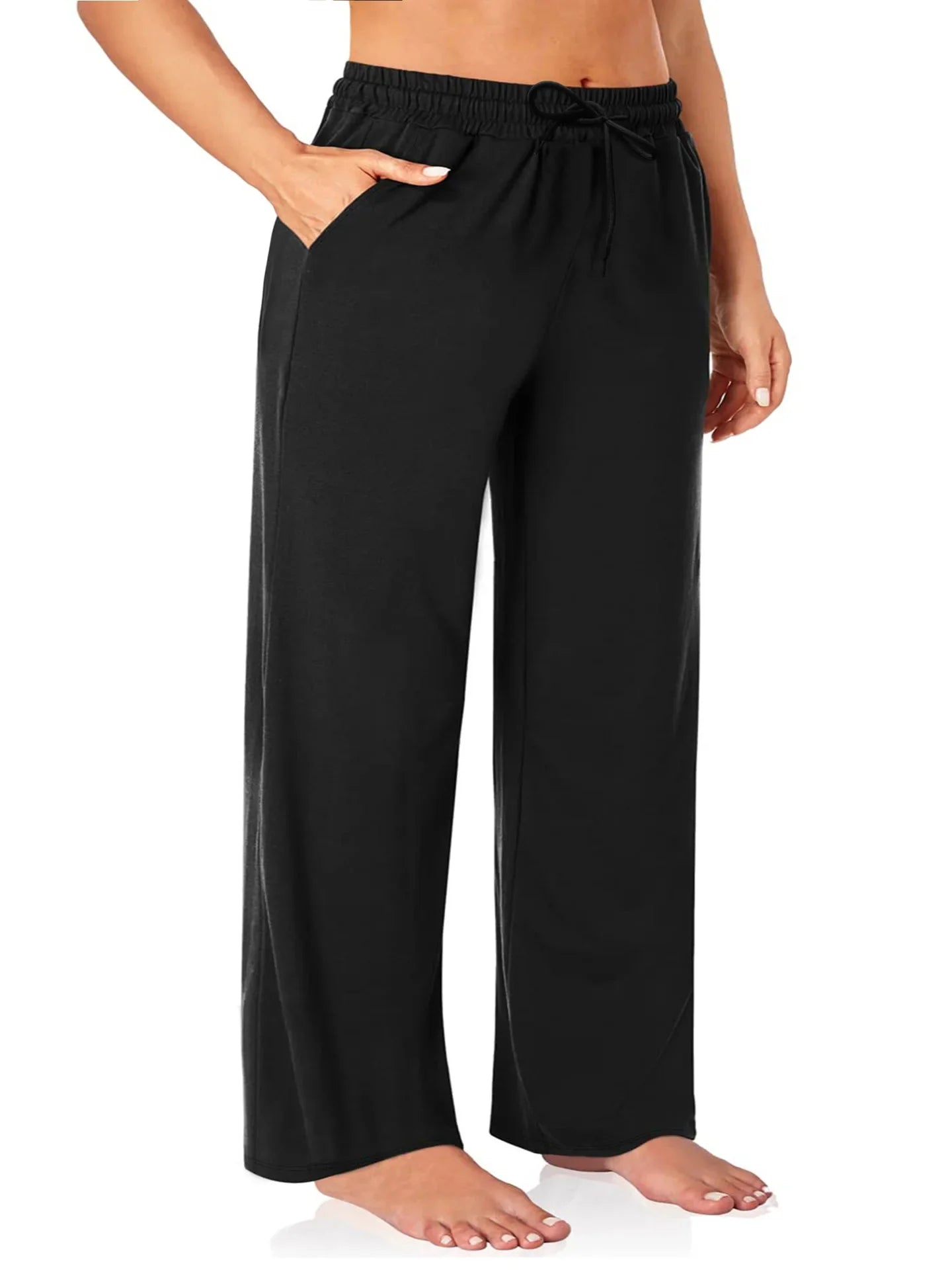 Wide Leg Lounge Trousers with Drawstring Waist and Pockets - Image 11