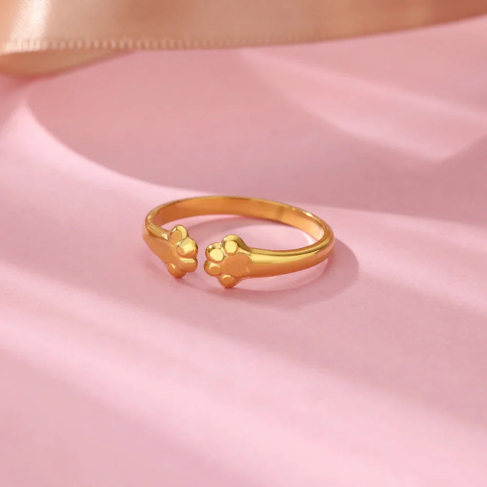 Cute Cat Claw Open Rings For Women Stainless Steel Gold Color Temperament Animal Finger Ring 2025 New Fashion Couple Jewelry