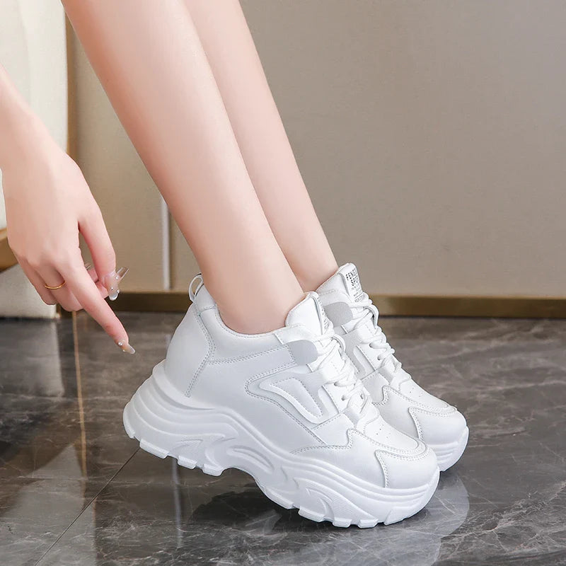 Chunky Platform Lace-Up Sneakers for Women - White & Black - Image 5