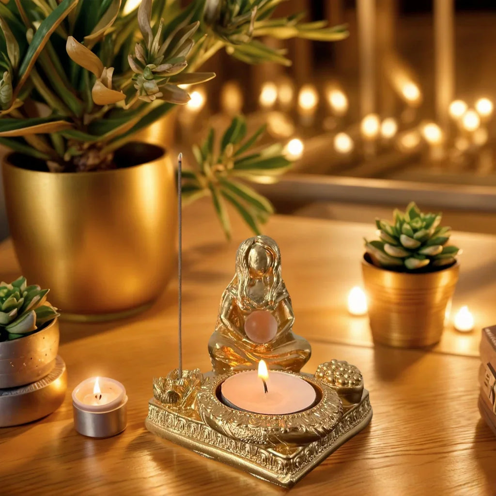 Zen Moon Goddess Candle and Incense Holder Resin Statue Ornament - Image 2