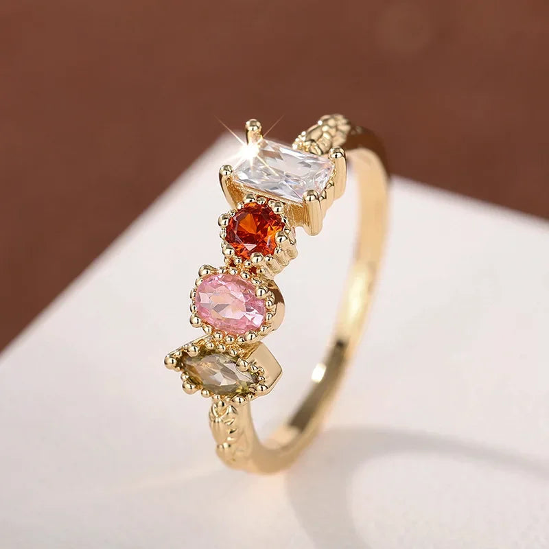 925 Sterling Silve Cubic Zirconia Women Rings for Wedding Party Luxury Gold Color Bright Female Rings Party Trendy Fine Jewelry
