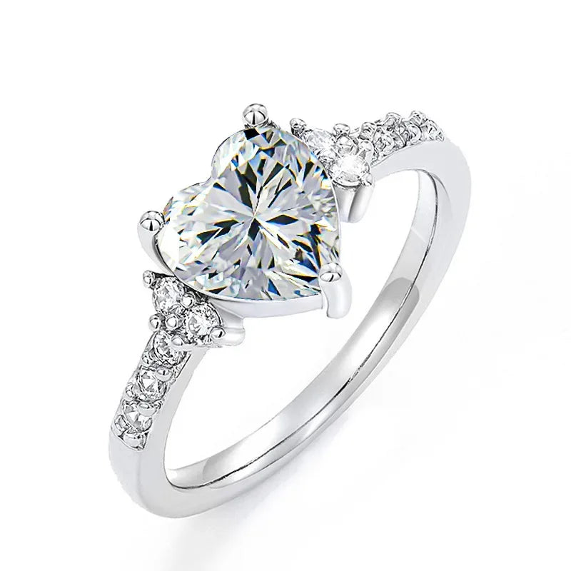 925 Sterling Silve Sparkling Zircon White Purple Elegant Love Heart Rings for Women Party Engagement High Quality Fine Jewelry