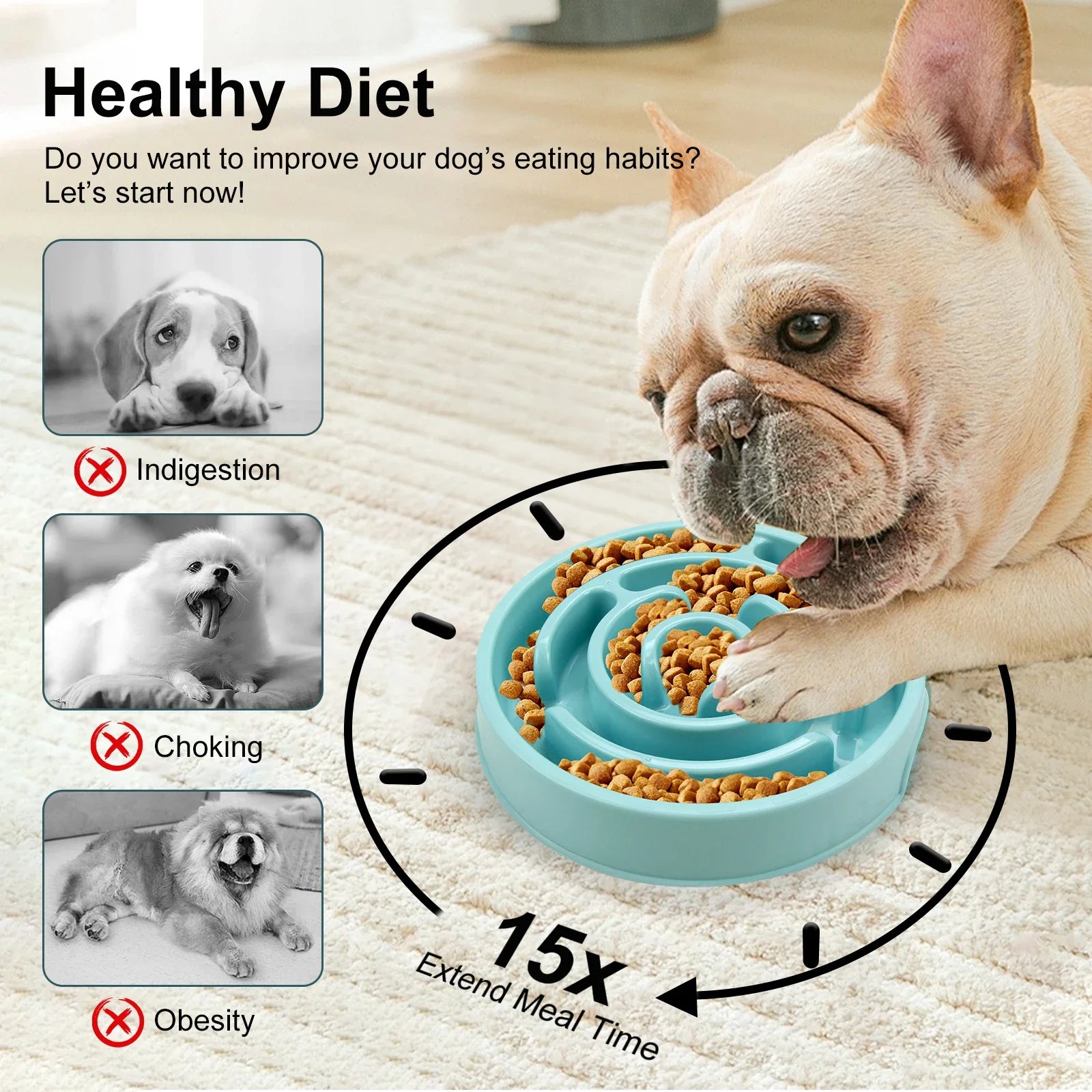 Pet Dog Slow Feeder Bowl Fun Non Slip Anti-Gulping Slower Food Feeding Dishes Eco Dog Bowl for Small Medium Large Dogs Puppy