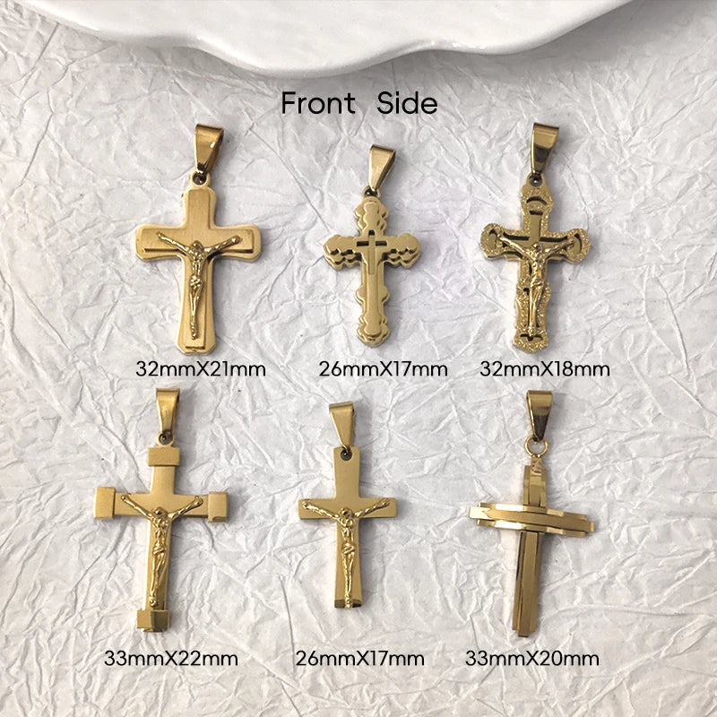 Trendy Men's 18K Gold Plated Stainless Steel Cross Pendant Necklace Christian Wedding Gift Jewelry Hiphop Style