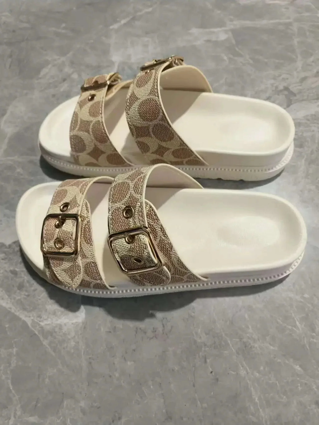Women's Double Buckle Platform Sandals with Logo Print - Image 6