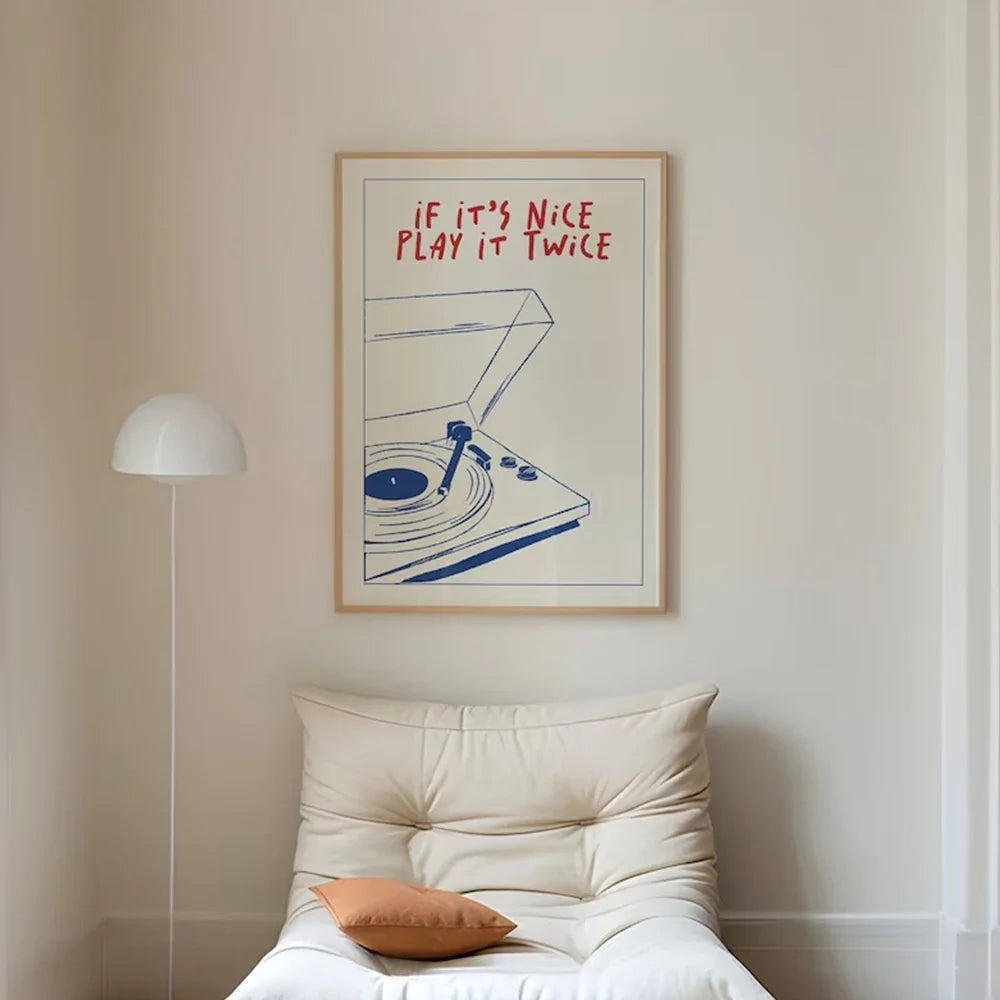 Modern Music Play It Twice Retro Groovy Wall Art Trendy Gift Prints Canvas Painting Poster Picture For Living Room Home Decor