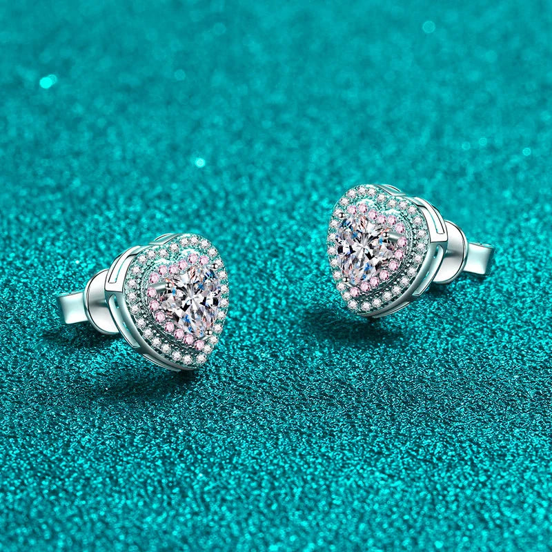 NeeTim 0.5ct Moissanite Earrings for Women Heart Shaped Lab Diamond Ear Studs 925 Sterling Silver Party Wedding Fine Jewelry
