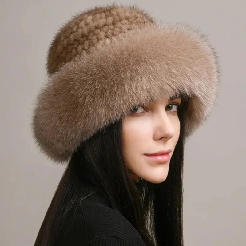 Women’s Luxury Faux Fur Knit Beanie Soft Winter Hat