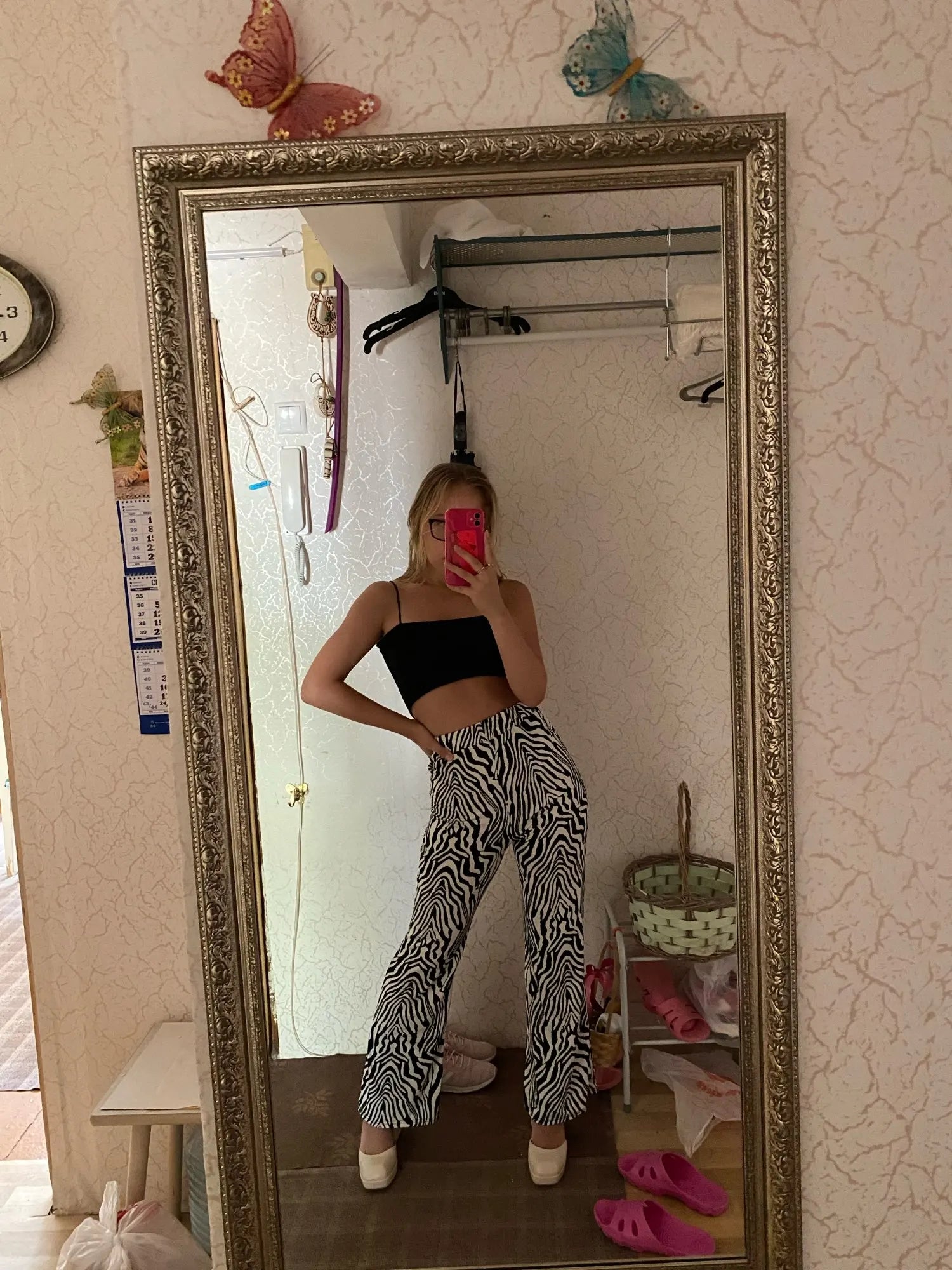 Women's Zebra Print High Waist Wide Leg Pants Casual Trousers - Image 13