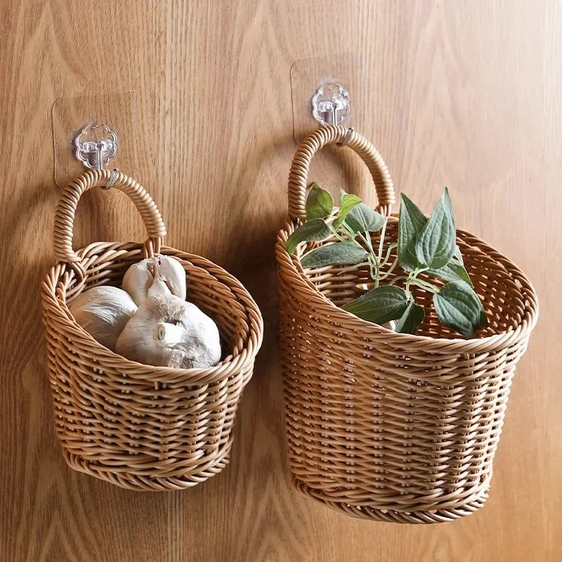 Wall-mounted Vegetable Basket Fruit and Sundry Basket Weave Storage Basket Kitchen Storage Home Decoration