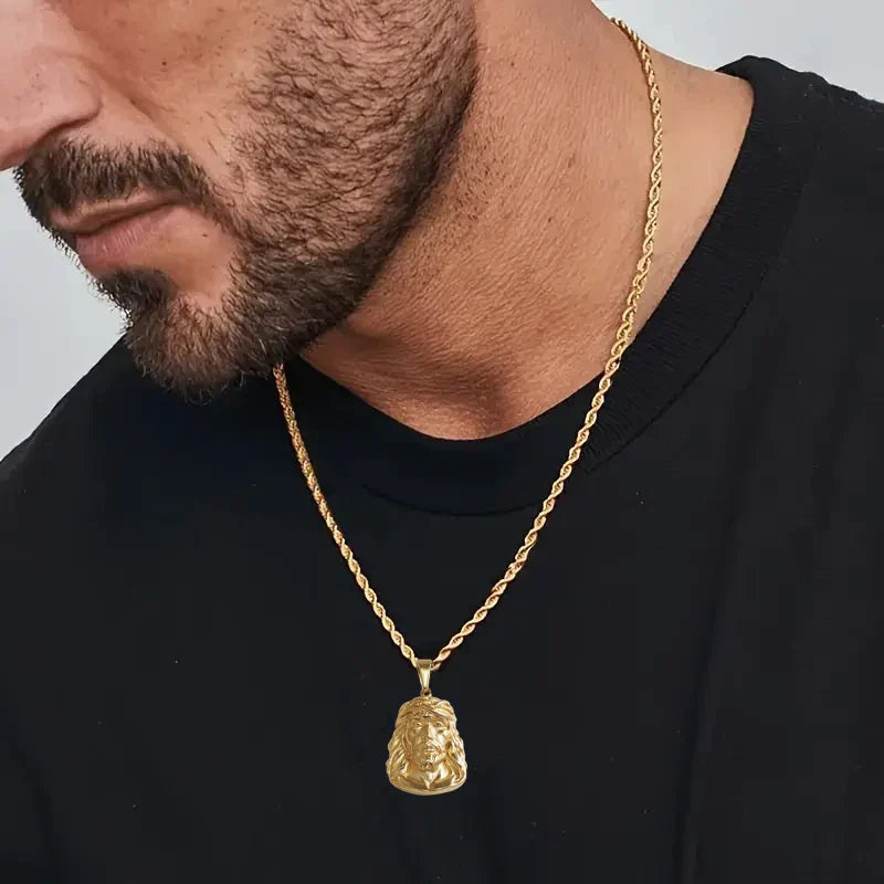 18K Gold Plated Stainless Steel Jesus Pendant - Classic Hip Hop Style, Ideal Men's Gift for Daily Wear