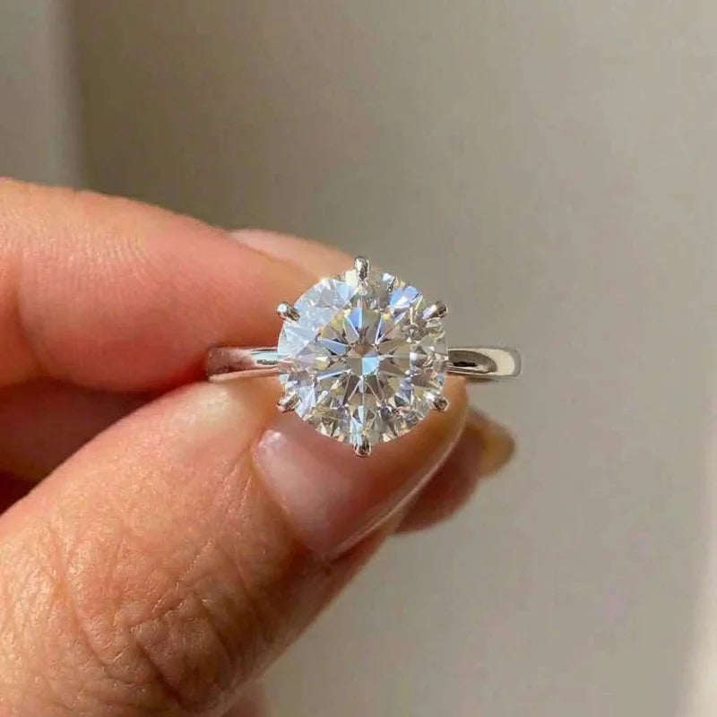 925 Sterling Silver Six Claw Cubic Zirconia Wedding Ring for Women Simple Elegant Engagement Proposal Rings Gift Fashion Jewelry